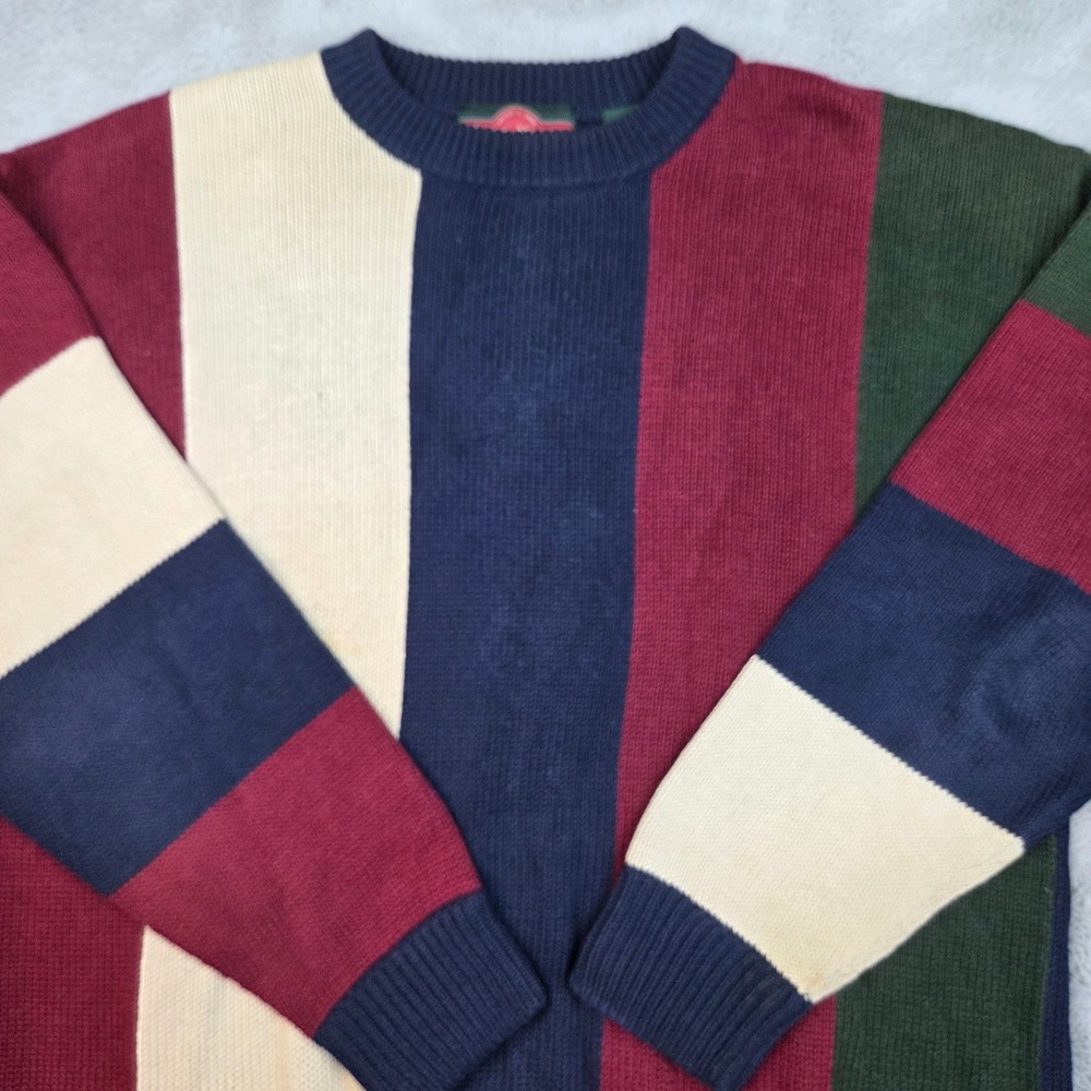 Stone Haven Colorblock Sweater Mens L Vintage Style Vertical Stripe Navy Multi